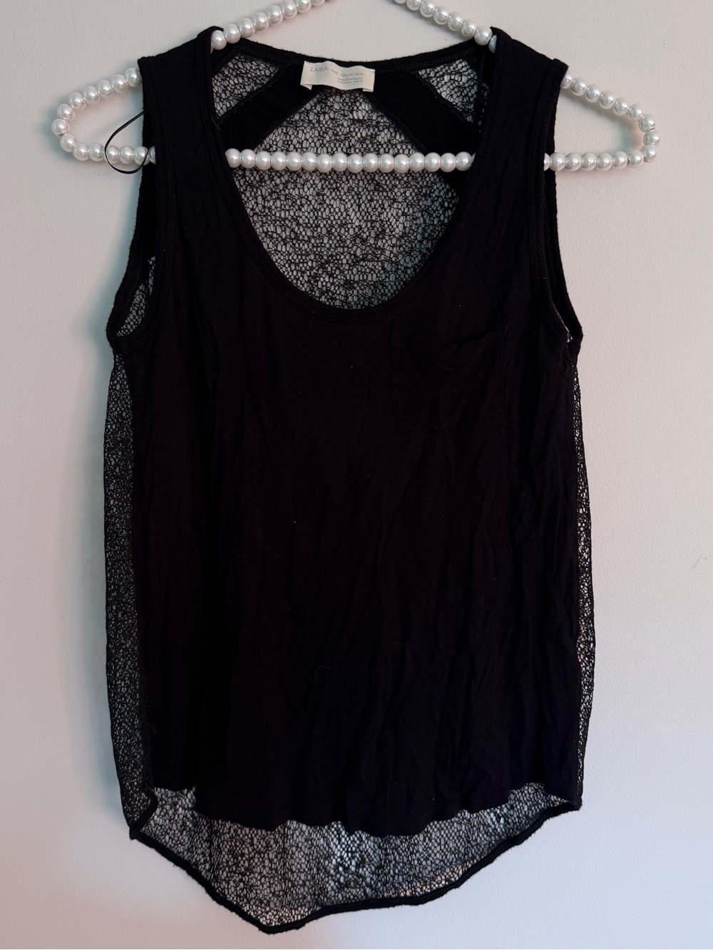 Zara Black Lace-Back Sleeveless Tank Top S Small